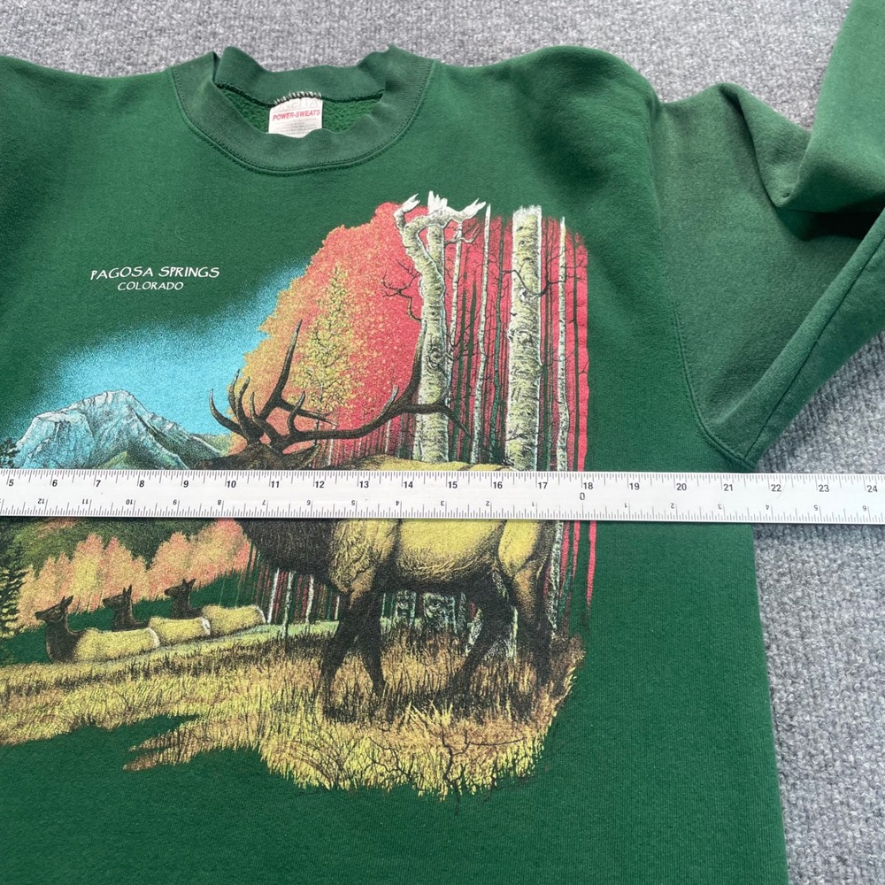 Oneita Sweatshirt Mens Large Green Pagosa Springs Colorado Elk Vintage USA Made - Picture 7 of 8